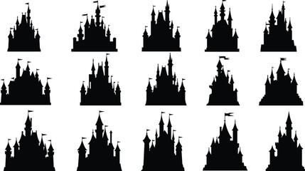 Castle silhouette collection, fairytale kingdom clipart, fantasy castle vector bundle, medieval palace art, royal tower icon set, magical illustration