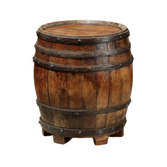 Obraz premium Aged wooden barrel, rustic, circular top, dark bands, iron hoops