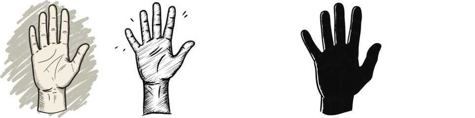 Obraz premium Illustrations of hands in various styles on transparent background 