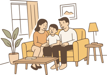 Cozy Family Bonding Time in Home Living Room Illustration.