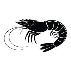 Vector art of a black and white shrimp illustration isolated on white background