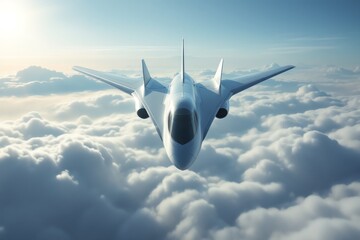 Futuristic Aircraft Soaring Through Majestic Cloudscape Scenic Flight