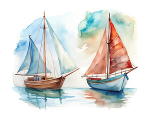 watercolor A Sloop Sailboat vector illustration isolated on white background