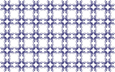 Intricate geometric pattern with repeating floral motifs in blue and white