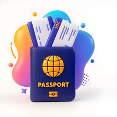 3D illustration of a passport with flight tickets, symbolizing travel and international trips