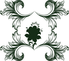 Elegant dark green floral scrollwork with a central ornate flower motif
