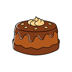 Creative Vector Style Chocolate Fudge Cake on White Background