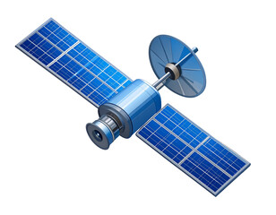 Flat Satellite Icon with Solar Panels and Antenna, Minimal Vector Style, Isolated on Transparent Background