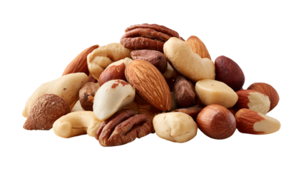 Mix nuts and dry fruits in a bowl with white background