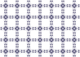 Intricate geometric pattern with repeating floral motifs in blue and white