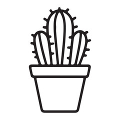 Vector art of a simple black and white line drawing of a potted cactus