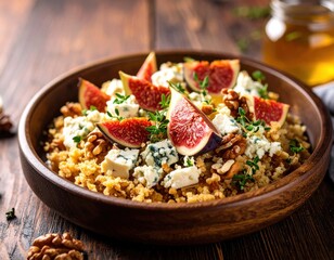 Gourmet Quinoa Bowl with Fresh Figs, Blue Cheese, Walnuts, and Thyme