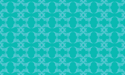 Abstract geometric pattern with repeating teal and light blue floral motifs