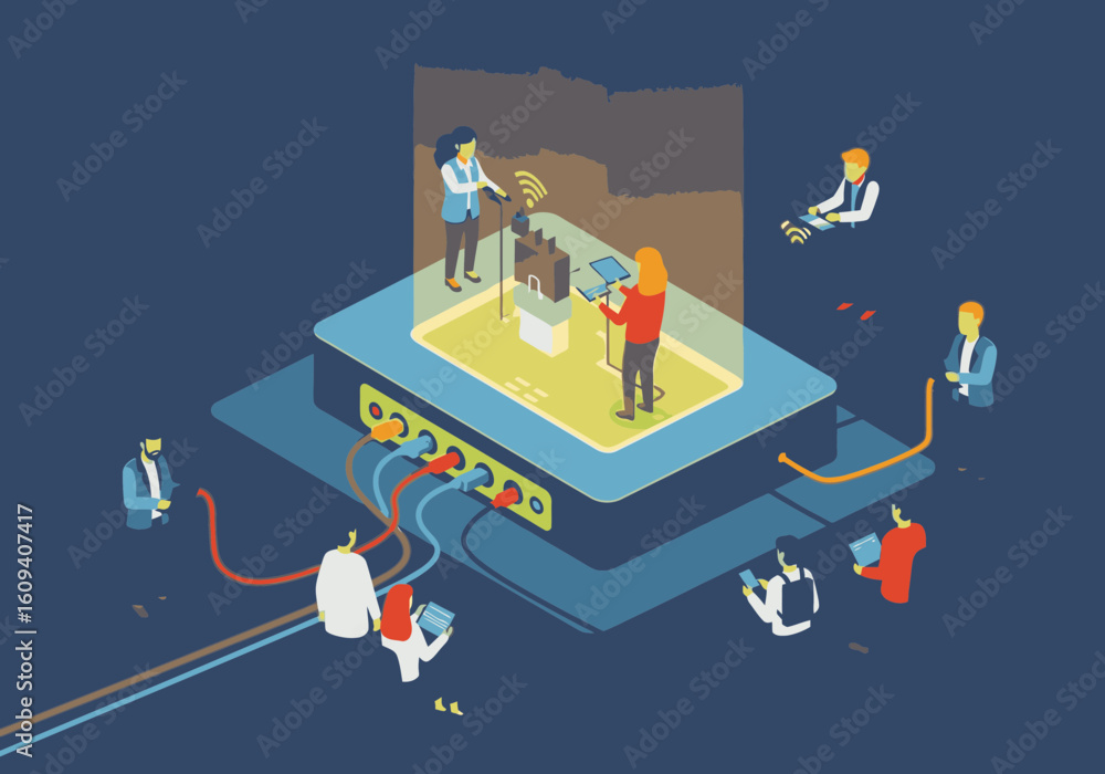 Poster collaborative team uses virtual reality technology to design and build a 3d model.