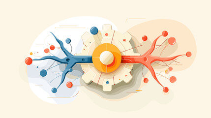 Abstract graphic design of interconnected nodes in blue and red  