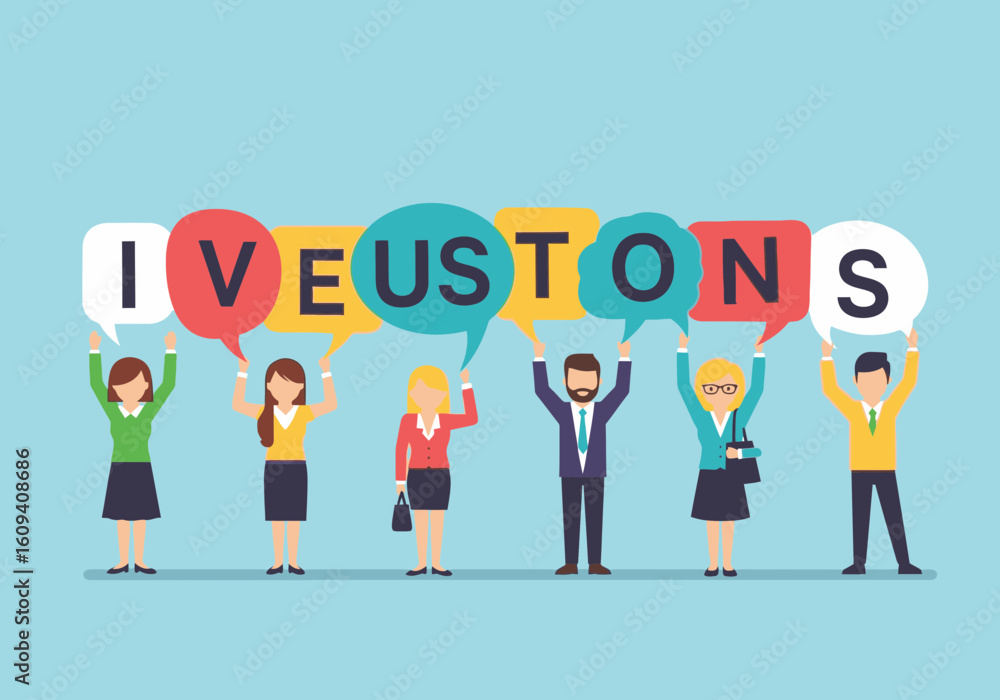 Poster diverse team collaboratively displays the word 