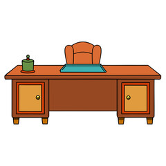 Creative Vector Style Executive Desk on White Background