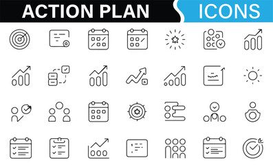Business Planning Icons Set Including Target, Graph, and Calendar