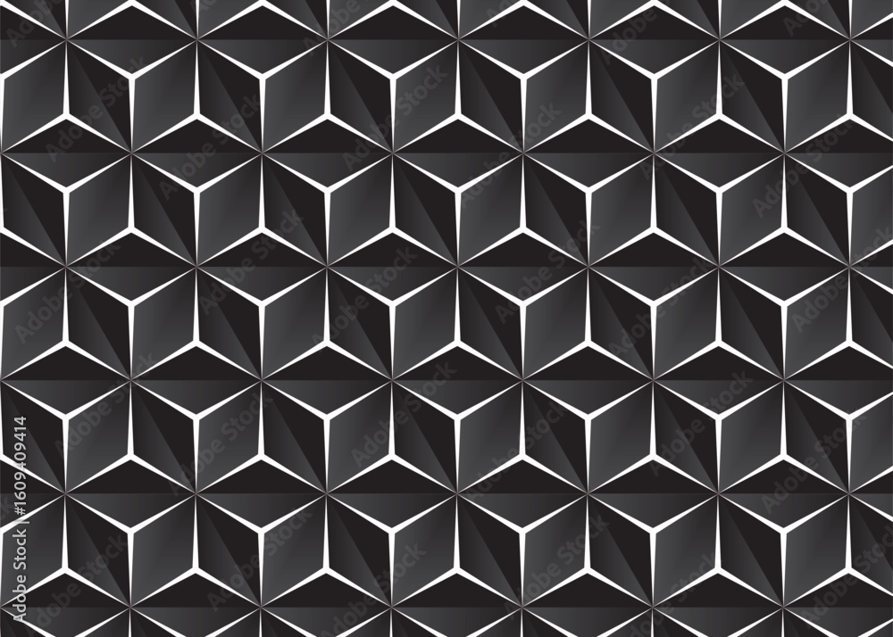 Poster seamless geometric vector pattern featuring a mosaic of gray metal cubes and square shapes, creating