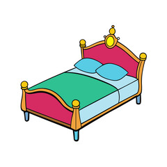 Creative Vector Style Queen Bed on White Background