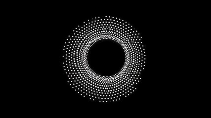 Circular pattern of white dots on black background. Abstract digital animation. Hypnotic spiral motion graphic. Optical illusion video for visual effects, screensaver - Powered by Adobe