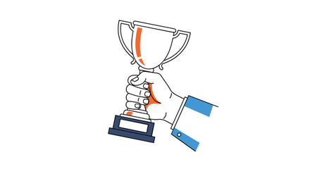 Achieving victory with a champion trophy held high in celebration