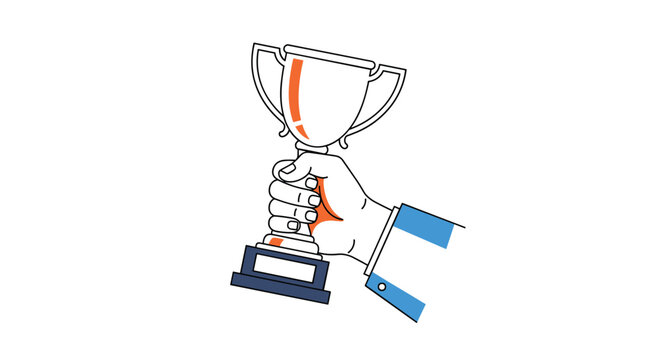 Achieving victory with a champion trophy held high in celebration