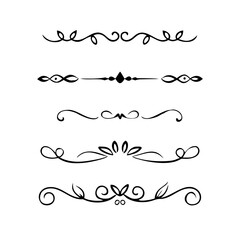 Fototapeta premium Decorative simple divider. Text dividers retro minimal line separators, Vector isolated geometric wedding card heart separator elements set. Text dividers. . Hand drawn vector illustration. 