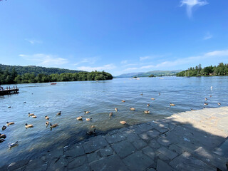 A view of Lake Windermere on a sunny day