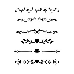 Obraz premium Decorative simple divider. Text dividers retro minimal line separators, Vector isolated geometric wedding card heart separator elements set. Text dividers. . Hand drawn vector illustration. 