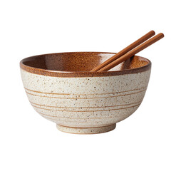 A textured ceramic ramen bowl with built-in chopstick slots isolated on transparent background