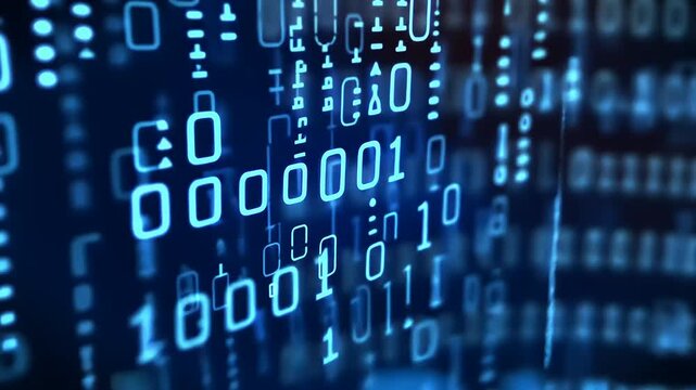 Abstract representation of binary code flowing, symbolizing digital data transmission in technology