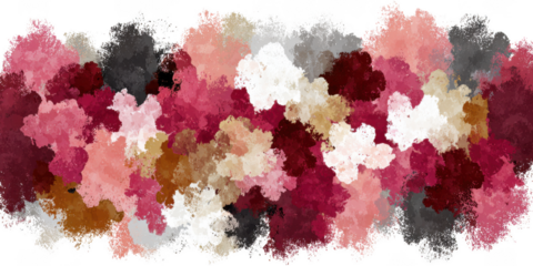 Abstract floral pattern with pink, red, and gold colors
