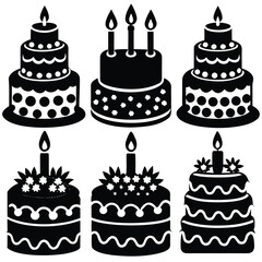 Birthday Cake Silhouettes - Vector Icon Set