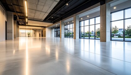 Fototapeta premium Empty modern hall with large windows