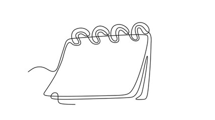 Animated self drawing of continuous line draw loose-leaf calendar. Calendar 2026, memorable date, countdown, holiday, weekday and weekend. Full length one line animation. 4K	