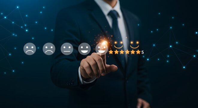 Excellent customer experience with five star rating and happy face feedback for exceptional service