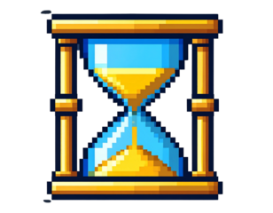  Pixel Art Hourglass Icon with Animated Sand Effect, Retro Style, Transparent PNG.And transparent the background.