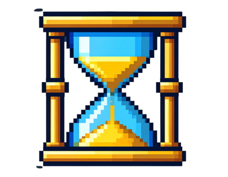  Pixel Art Hourglass Icon with Animated Sand Effect, Retro Style, Transparent PNG.And transparent the background.