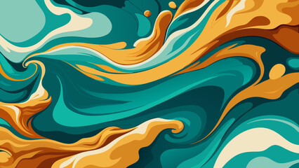 Vector art of a vibrant abstract background with swirling waves of teal, yellow, and brown