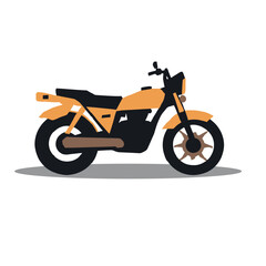 A stylized illustration of a classic orange and black motorcycle with a shadow.