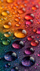 Water Drops on Colorful Rainbow Background. Generative AI