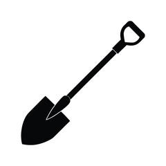 Black silhouette of a garden shovel with d handle