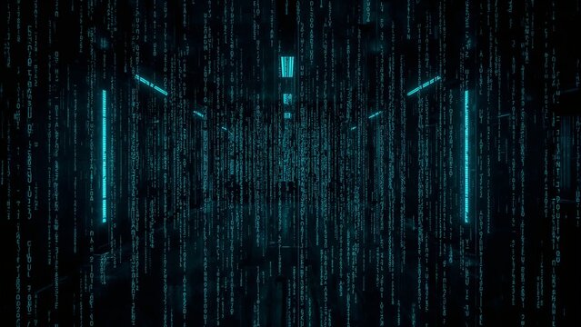Futuristic digital binary code background with green and blue data patterns Generative AI