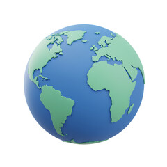 Fototapeta premium Stylized 3D Earth Globe with Green Continents and Blue Oceans.