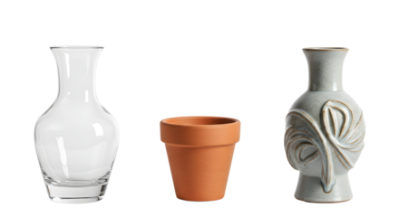 Three decorative containers displayed against a plain background, showcasing diverse shapes and textures for home decor
