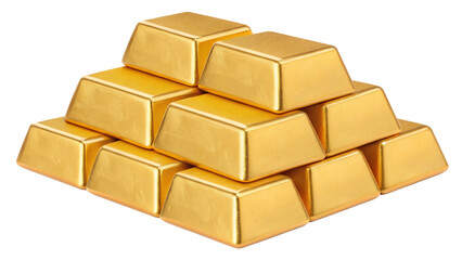 A gleaming stack of gold bars, isolated on transparent background, symbolizing wealth, investment, and financial security