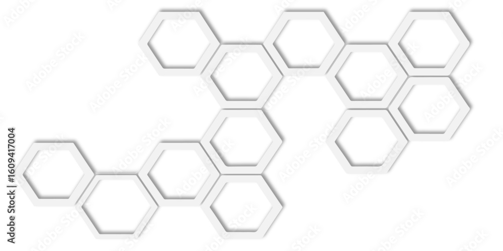 Poster  hexagons of different sizes and some with multiple borders surrounding them creating a modern, abstract design suitable for backgrounds and textures.