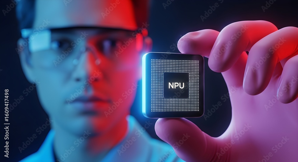 Aufkleber a scientist holds a neural processing unit (npu) chip. this futuristic image represents advanced tec