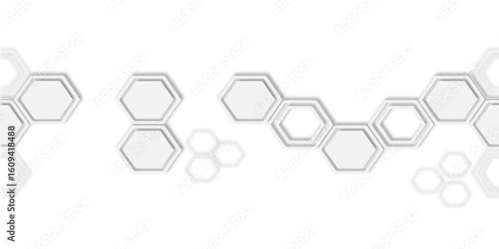 Poster modern design featuring white hexagonal shapes arranged in a geometric pattern white background, min